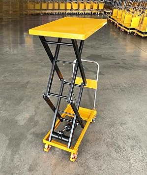 Double Scissor Lift Table Manual Hydraulic Table Cart Simple Operation Elevating Cart for Freight Lifting Heavy Duty Lift Table Cart for Home Garage, Factories, Supermarkets