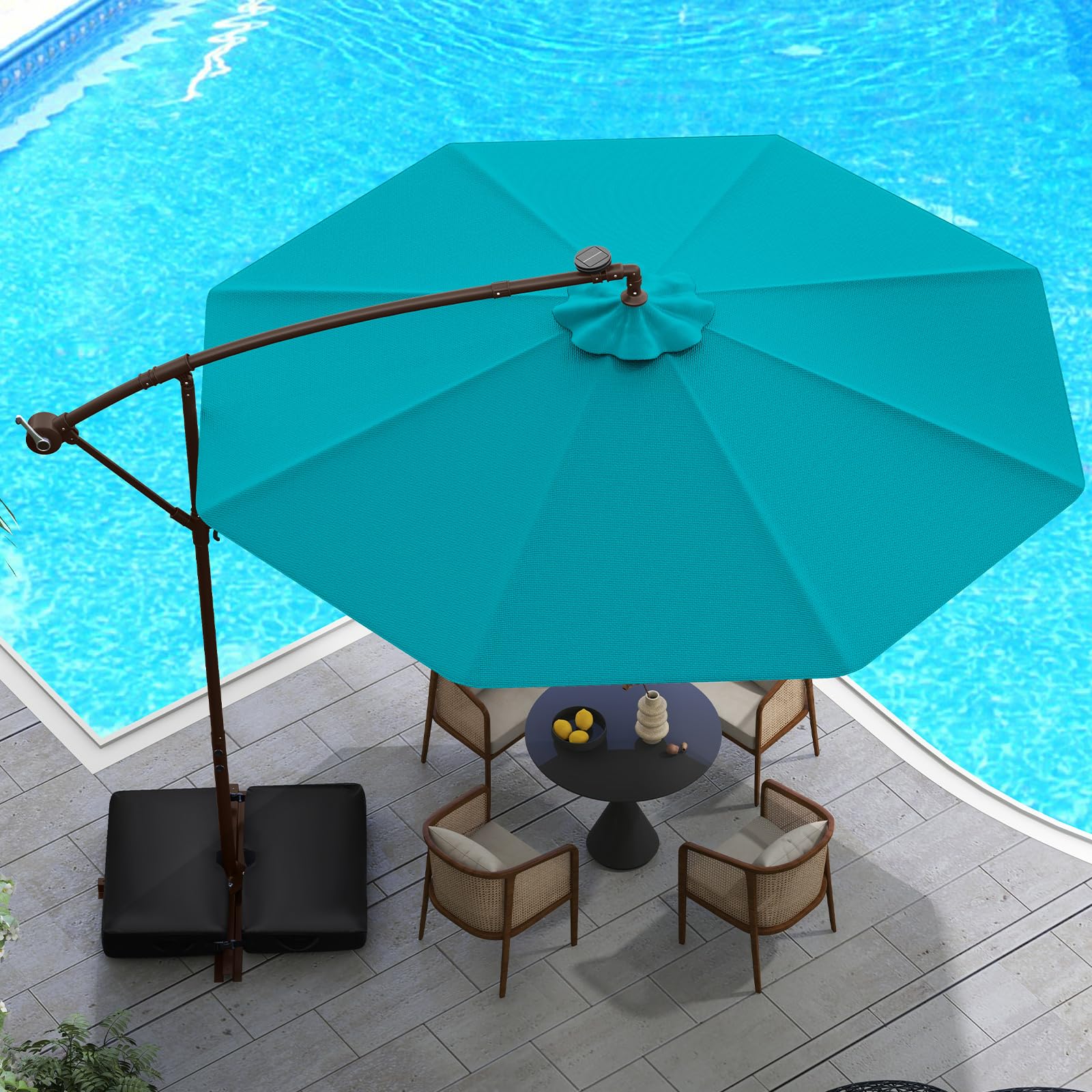 COSTWAY Parasol przeciwsłoneczny z workiem na piasek, 300 cm, z 40 solarnymi diodami LED i korbą, parasol ogrodowy, ochrona przed promieniowaniem UV, parasol na taras, do ogrodu, na basen, taras