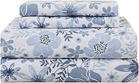 Vista 28 de Mooreeke Cómodo juego de sábanas de tamaño individual, floral, de microfibra, estampado, suave y transpirable, azul y beige, bajera ajustada que