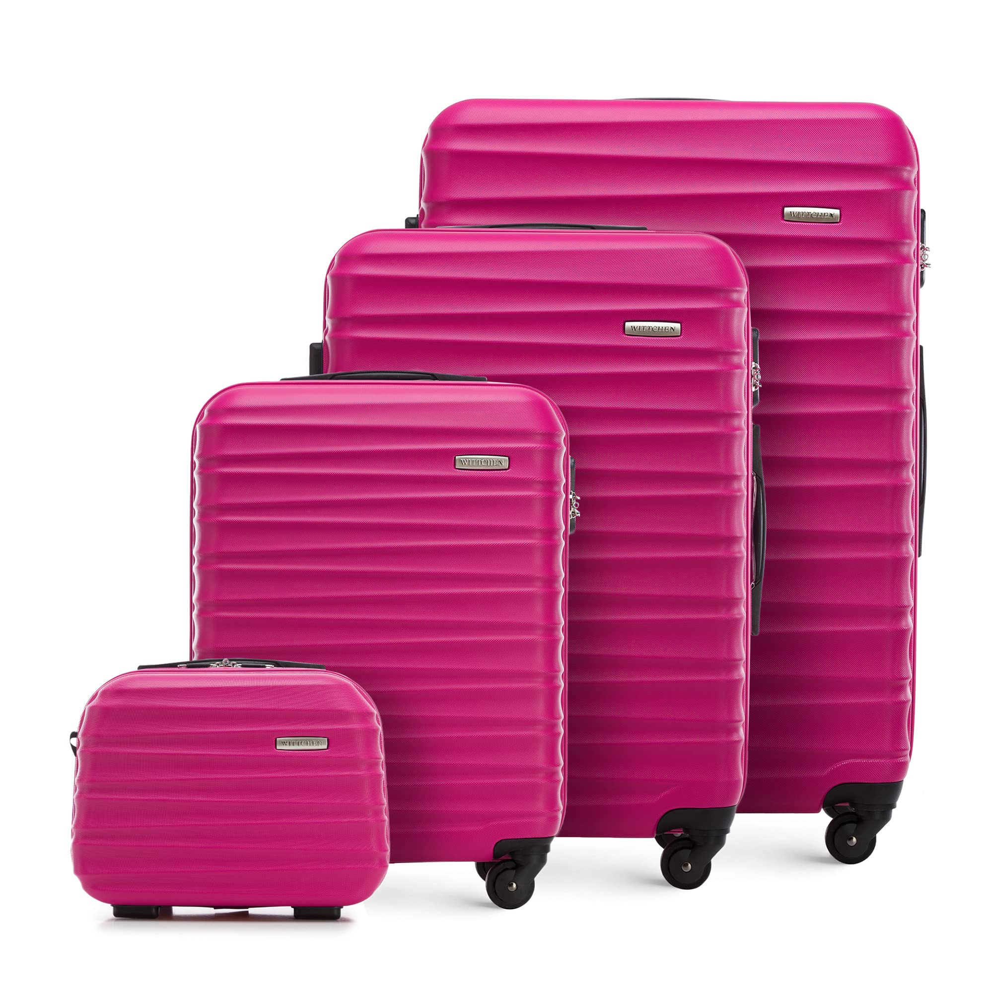 WITTCHEN Valigia da viaggio Bagaglio a mano Valigia da cabina Valigia rigida in ABS con 4 ruote girevoli Serratura a combinazione Maniglia telescopica GROOVE Line Set di 4 valigie Rosa