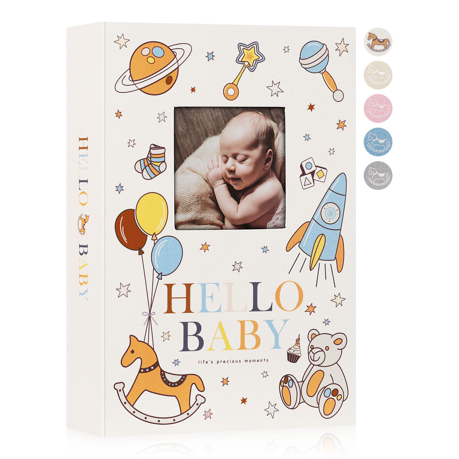 Lanpn Baby Photo Album 6x4 300 Pockets, Linen Newborn Bebe Ultrasound Photo Album with Memo Writing Area, Cover Photo Book, Picture Album for kids, Baby Girl Boy Memory Book Keepsake Colorful