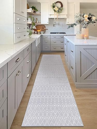 Miniatura 5 de LIVEBOX Alfombra lavable de color gris de 2.5 x 8 pies antideslizante para entrada, alfombra de cocina marroquí neutra, alfombra larga para pasillo,