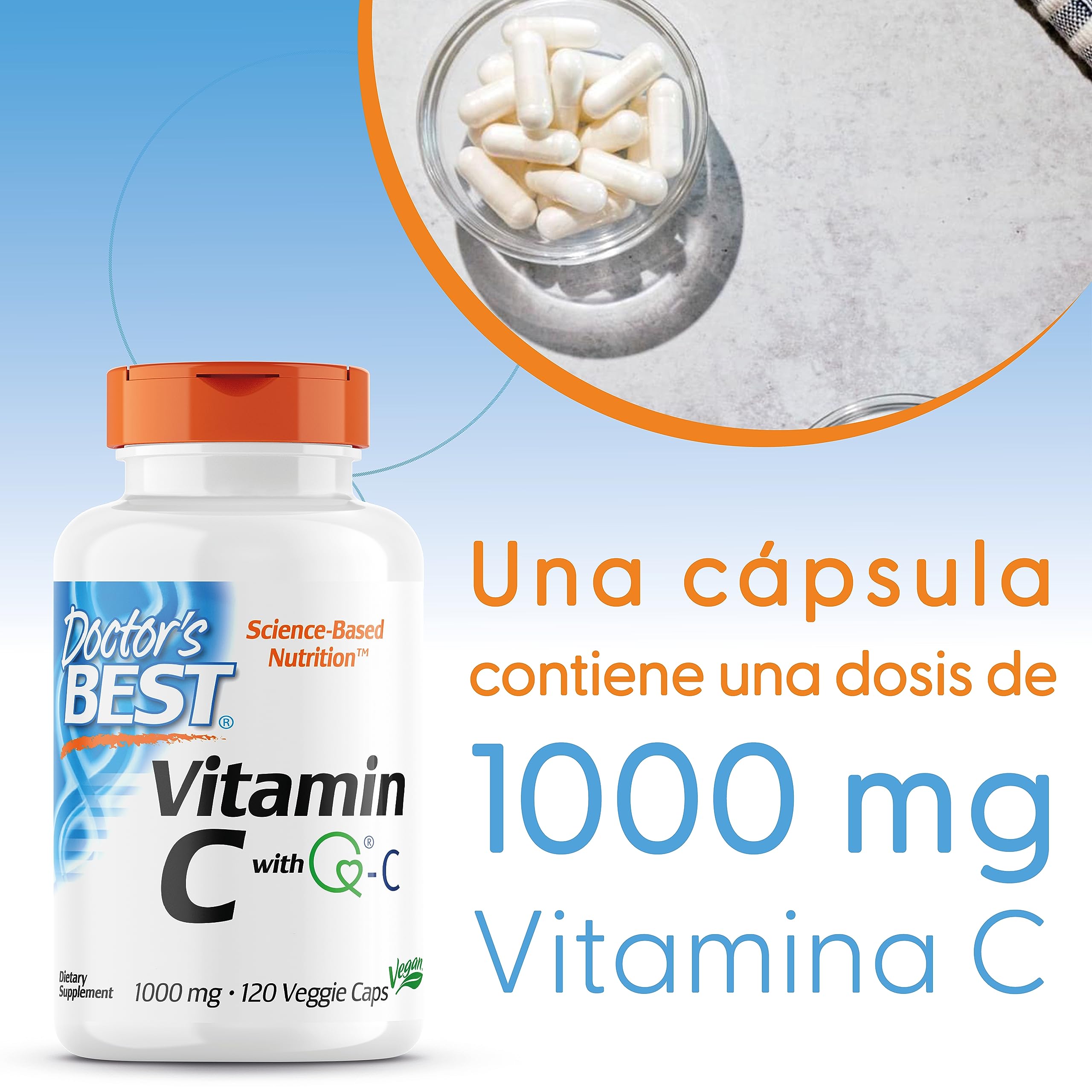 Doctor's Best, Vitamina C con Quali C, 1.000mg, 120 Cápsulas veganas, Probado en Laboratorio, Sin Gluten, Sin Soja, Vegetariano