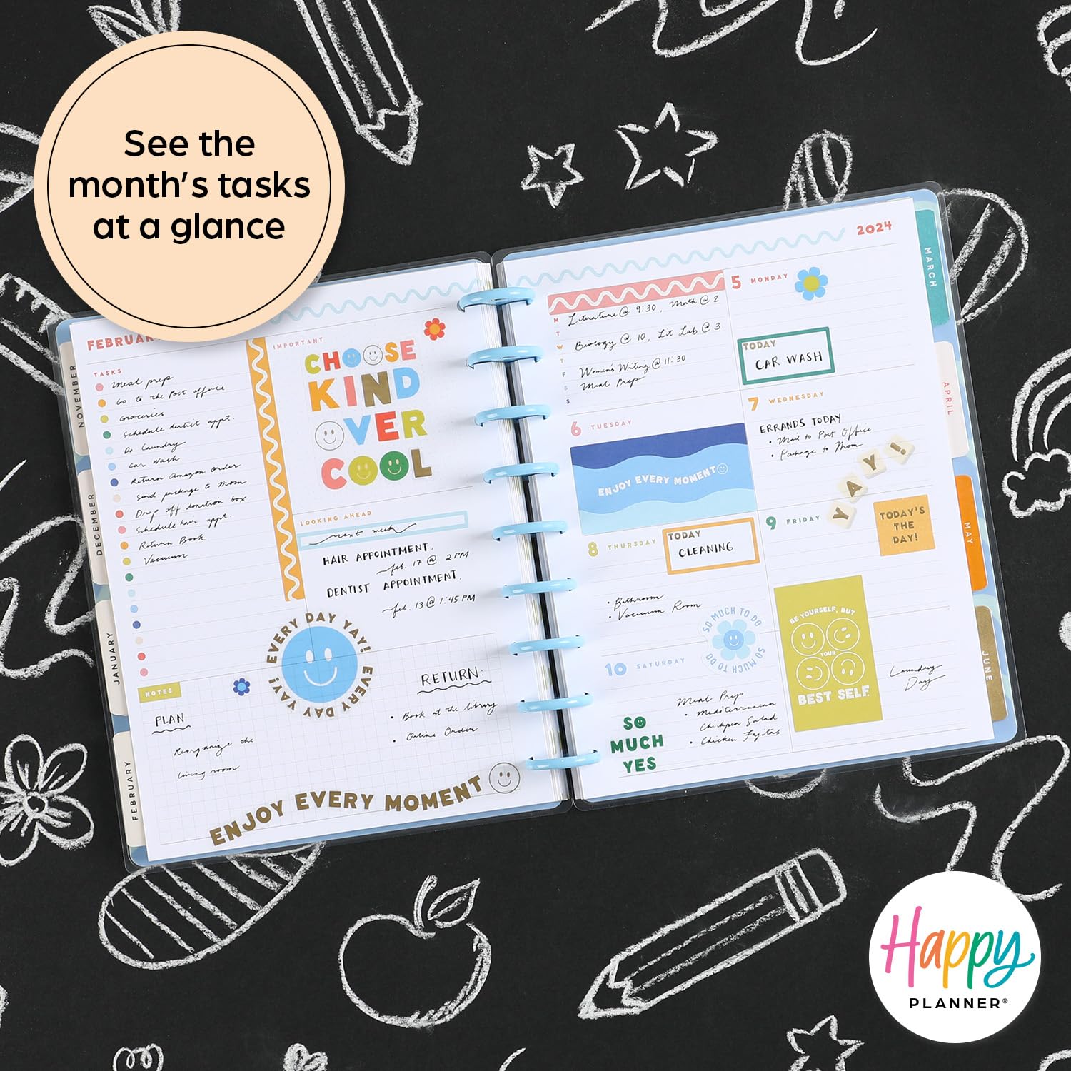 Happy Planner 12 Month Student or Teacher Planner - July 2023 - June 2024 - Daily, Weekly and Monthly Disc Bound Pages - Dashboard Layout - Teacher Notes - Classic Planner 7" x 9.25" - Image 4