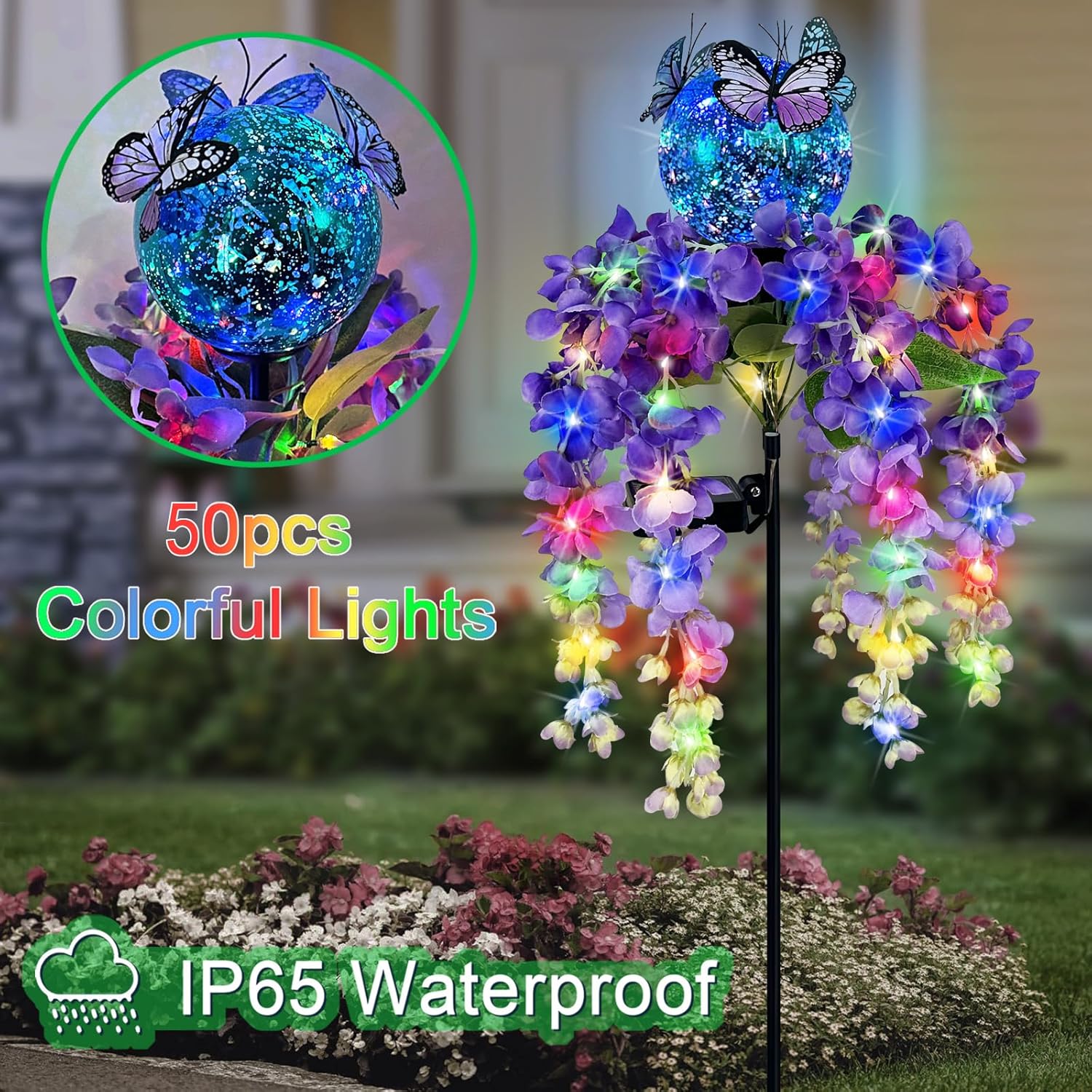 Solar Lights Outdoor Pathway,Wisteria Flower Garden Stakes,Colorful LED Lights for Yard,Patio,Lawn,Solar Powered Garden Decortions,Spring Gifts for Women