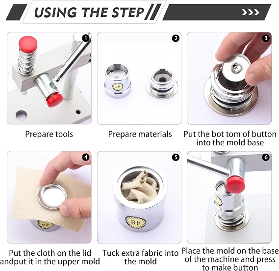 LYNDA Fabric Button Maker, Manual Button Press Machine with 30/40/48mm Dies for DIY Sewing & Upholstery