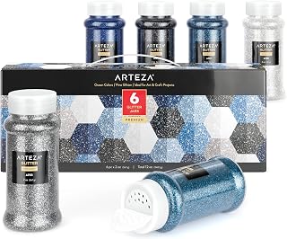 Arteza Fine Glitter Set, 6 x 2-oz Bottles, Ocean-Toned Glitter for Resin, Glue, Acrylic Paint, Arts and Crafts Supplies for Creating DIY Projects and Holiday Art
