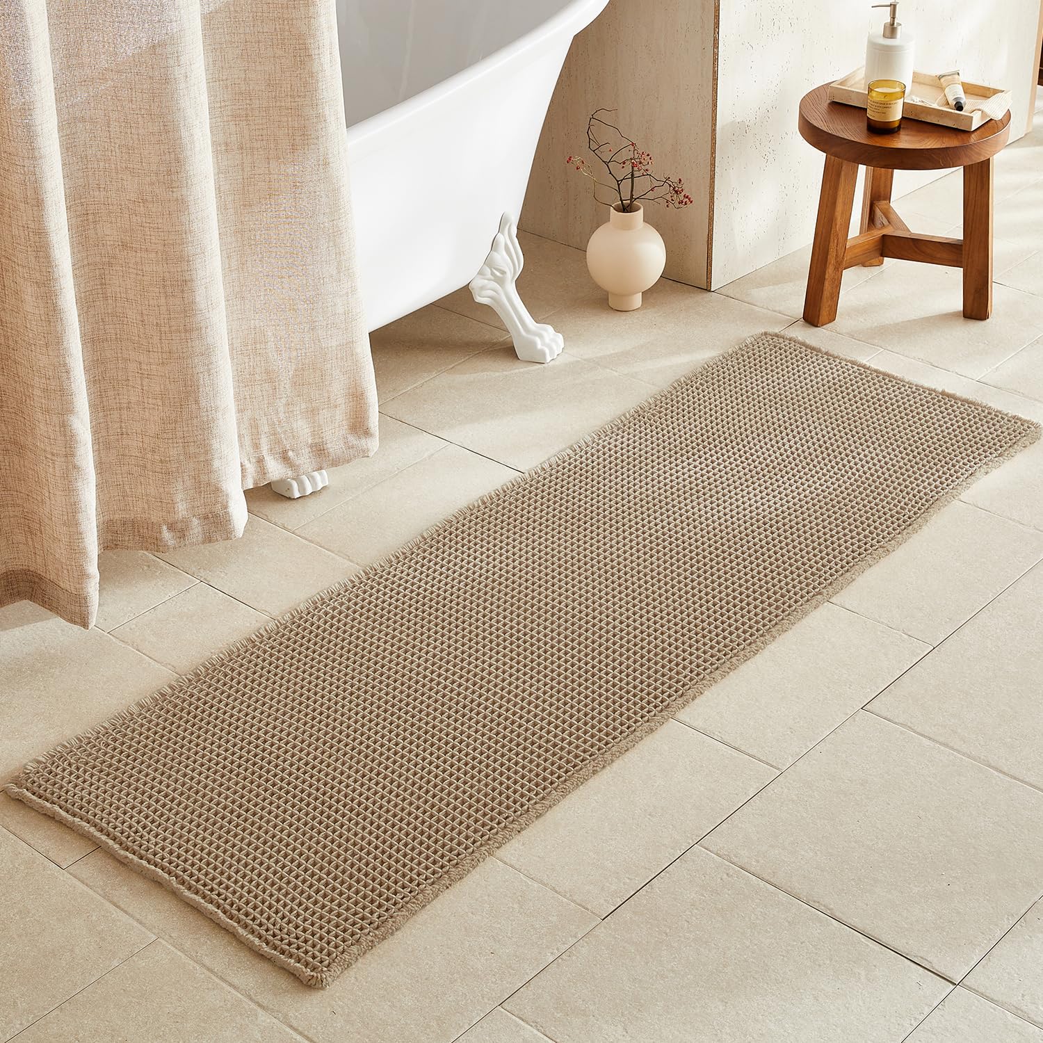 Photo 1 of TYUU Waffle Runner Rug Bathroom, Long Boho Bath Mat Non Slip, 72x24 Khaki