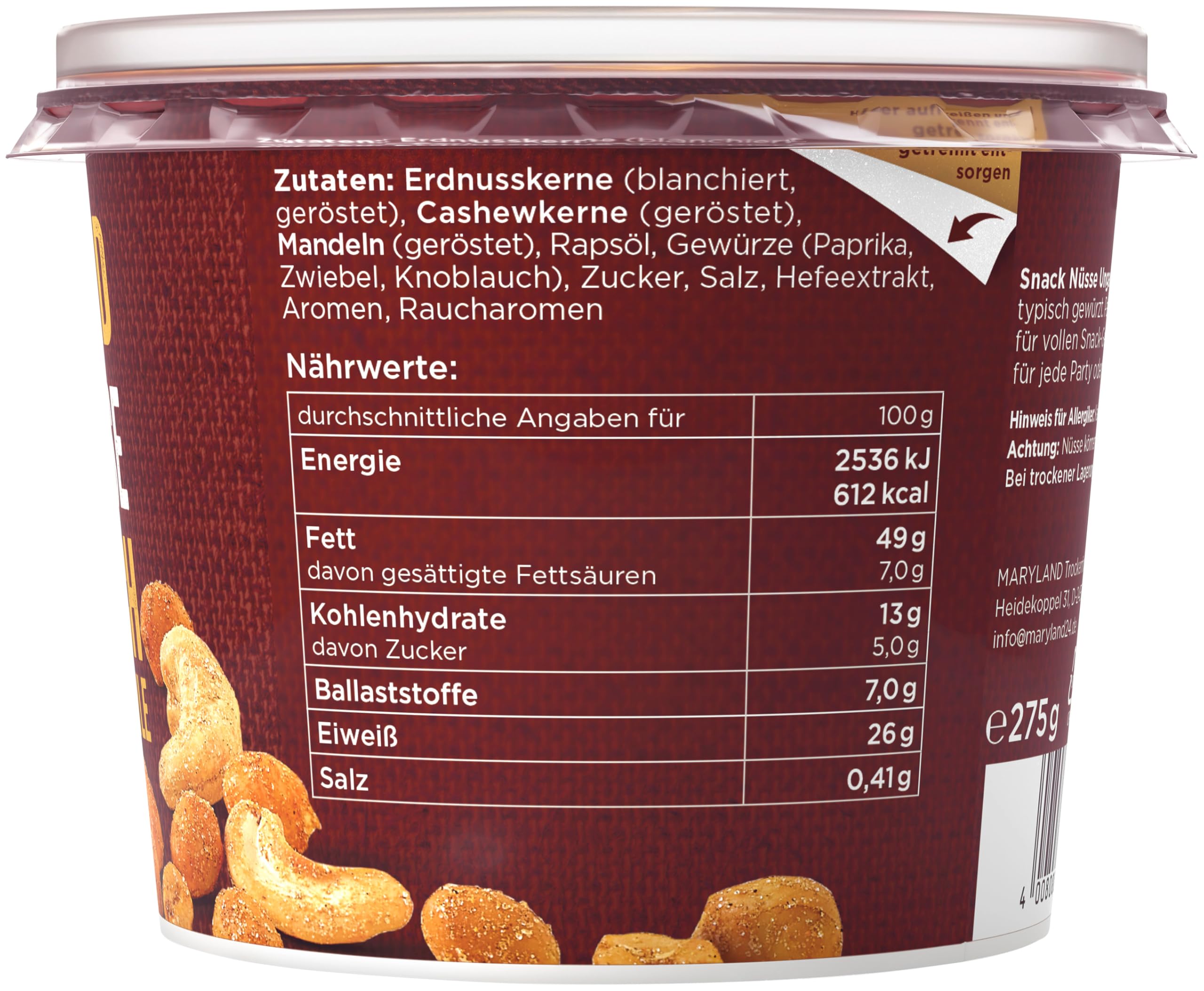 Maryland Snack Nüsse Ungarisch Style – Knackige Nüsse mit der typischen Würzung aus Paprika, Zwiebel und Knoblauch – Voller Snack-Genuss (1 x 275g)
