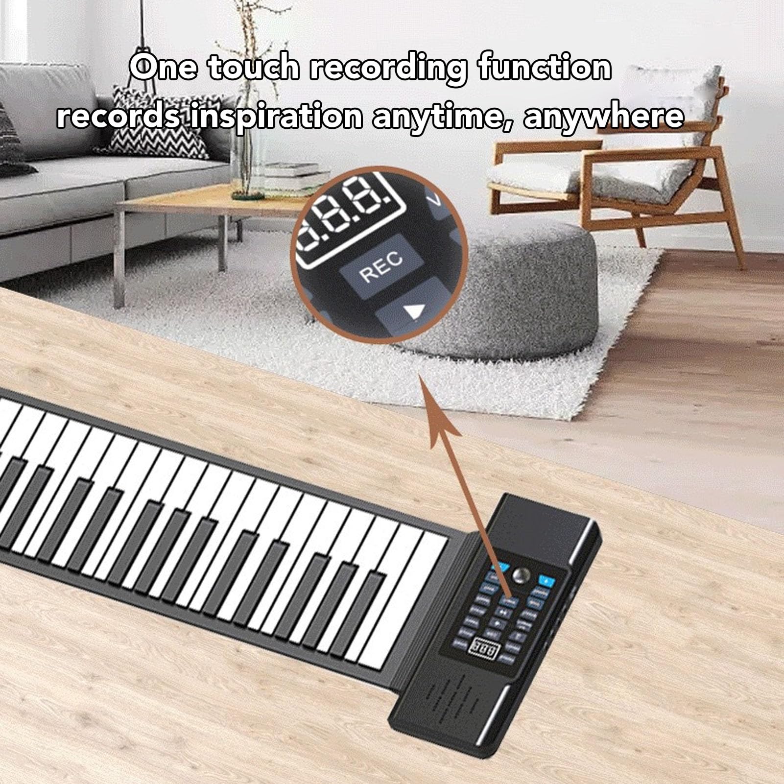 Pianino Ręczne, 88 Klawiszy Piano Zwijane Cyfrowy Wyświetlacz LED w Kształcie Tuby Zwijana Klawiatura Fortepian Pogrubiona, Składana Przenośna, Elastyczna Klawiatura Fortepianowa