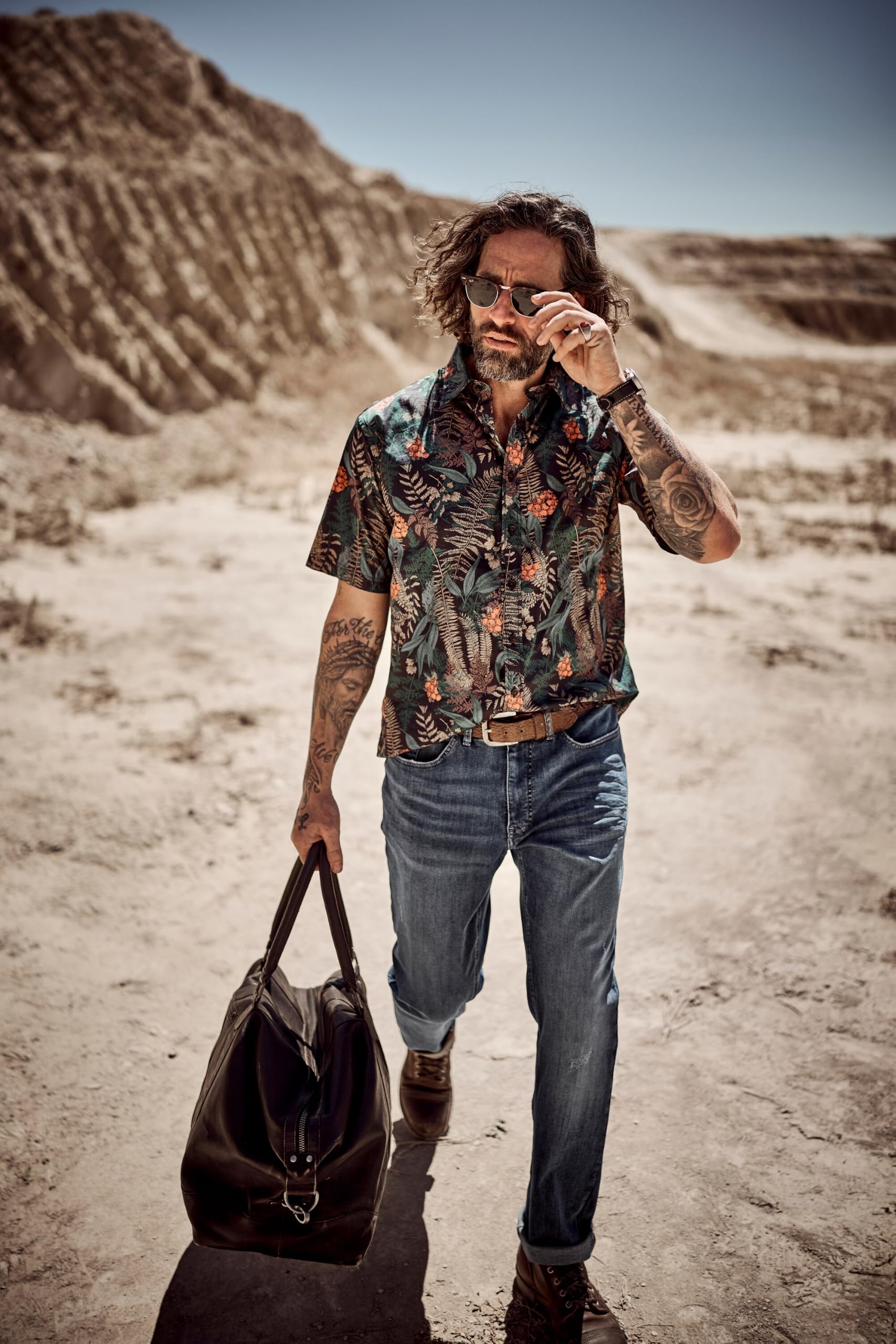 JP 1880 Herren große Größen Übergrößen Menswear L-8XL Hemd, Halbarm, florales Muster, Kentkragen, Modern Fit 846019