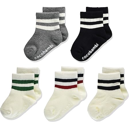Amazon 5足組ベビー靴下クルー丈ソックス スポーティ2本ライン スベリ止め付 9 14 ソックス ブーティ ベビー マタニティ 通販