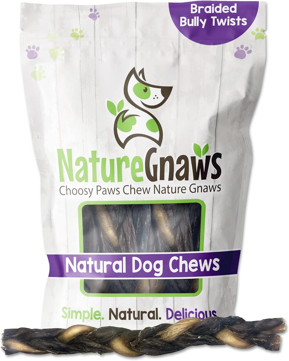 Nature Gnaws Braided Twists for Dogs - Premium Natural Beef Dog Chew Treats - Combo of Bully Sticks and Beef Gullet - Long Lasting…