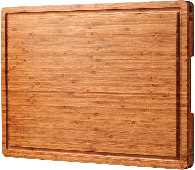 Bamboo Wood Cutting Board for Kitchen, 1" Thick Butcher Block, Cheese Charcuterie Board, with Side Handles and Juice Grooves, 16x11"