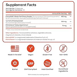 3 in 1 Uric Acid Flush Cleanse - Tart Cherry Extract with Turmeric & Celery Seed Supplement Purge - Feet and Joint Support - 60 Veggie Capsules