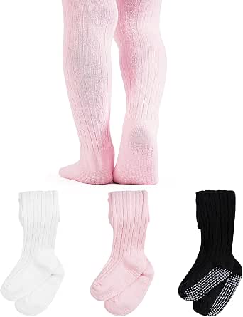 ZERULETS 3 Pack Baby Girls Tights Toddler Non Slip Leggings 6M-6 Years