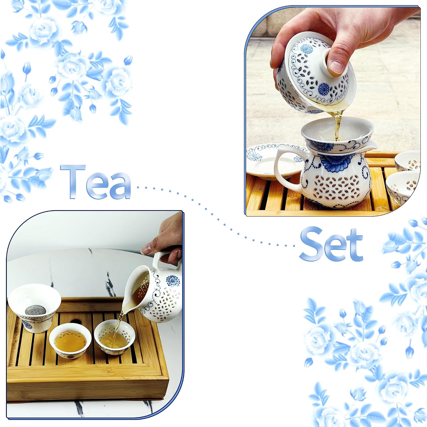 Gaiwan Tea Cup, Chinese Gung Fu Tea Set, Suitable for brewing oolong, black and green tea AC-G-W-S3 (Gai Wan Tea Set)