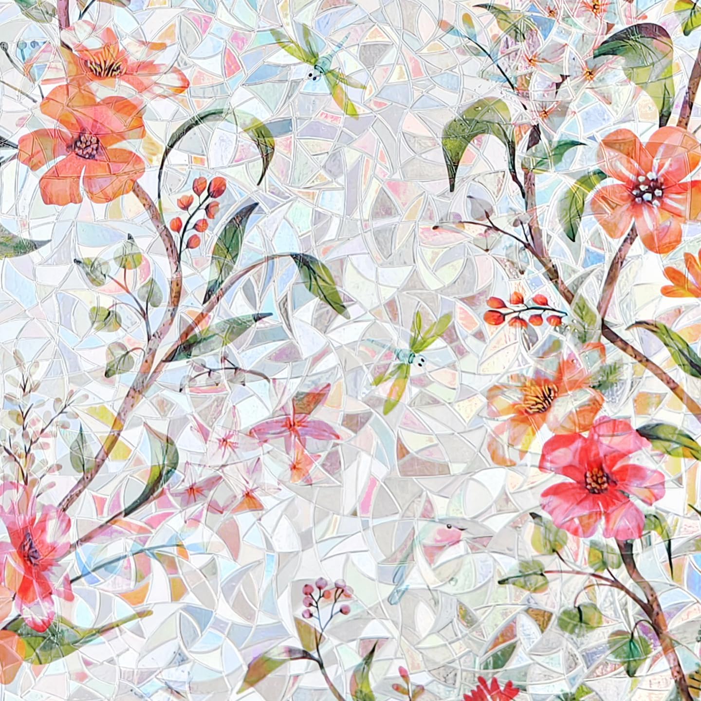 Stained Glass Floral Window Film, Static Cling Privacy Window Film for House, Decorative Trumpet Vine Glass Films for Bathroom,Front Door,Home (23.62" x157.48")