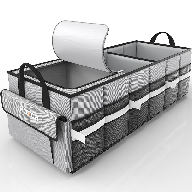 Organizador de porta-malas HOTOR com cooler integrado, dobrável, 69 L, cinza