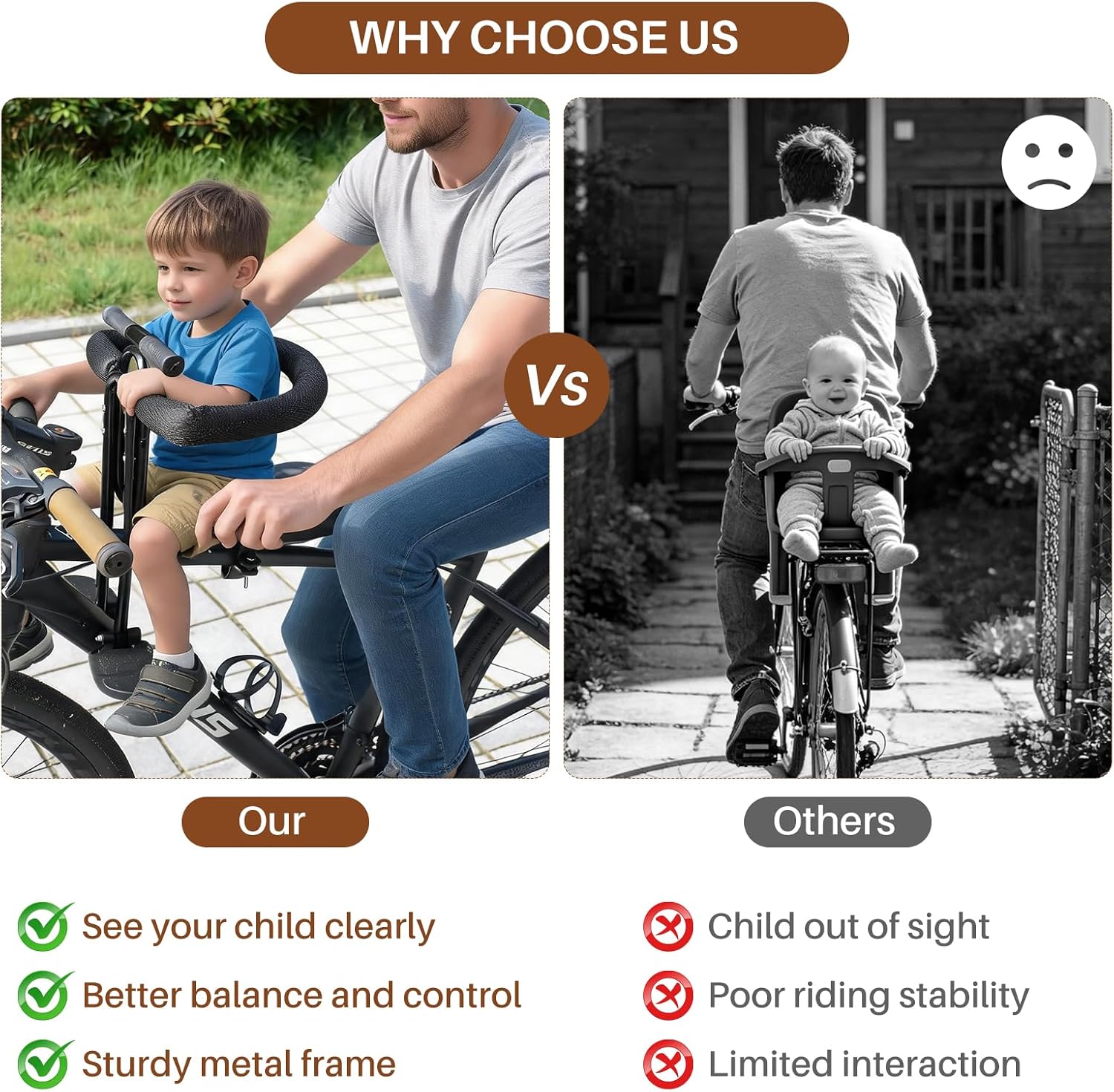 Front Mount Kids Bike Seat – Child Bicycle Seat with Foot Pedals, Guardrail & Armrests, Detachable Toddler Carrier for 2–5 Years, Compatible with All Adult MTB (Supports Up to 55 lbs)
