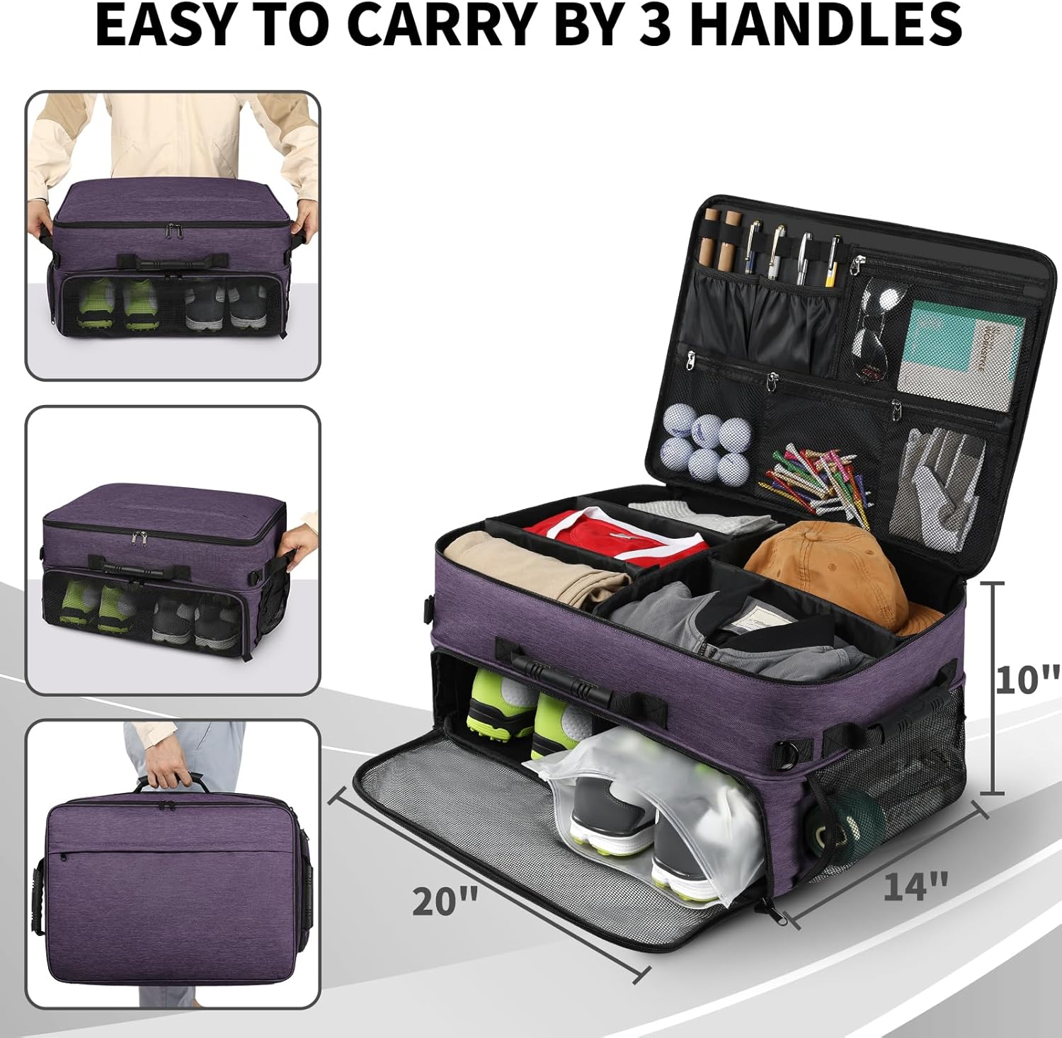 Extra Large Golf Trunk Organizer, Golf Gifts for Men Golfers, 20"x 14"x 10" 2 Layer Golf Trunk Organizer for Car, Water-resistant with Ventilated Compartment for 2 Pair Shoes and More Golf Accessories