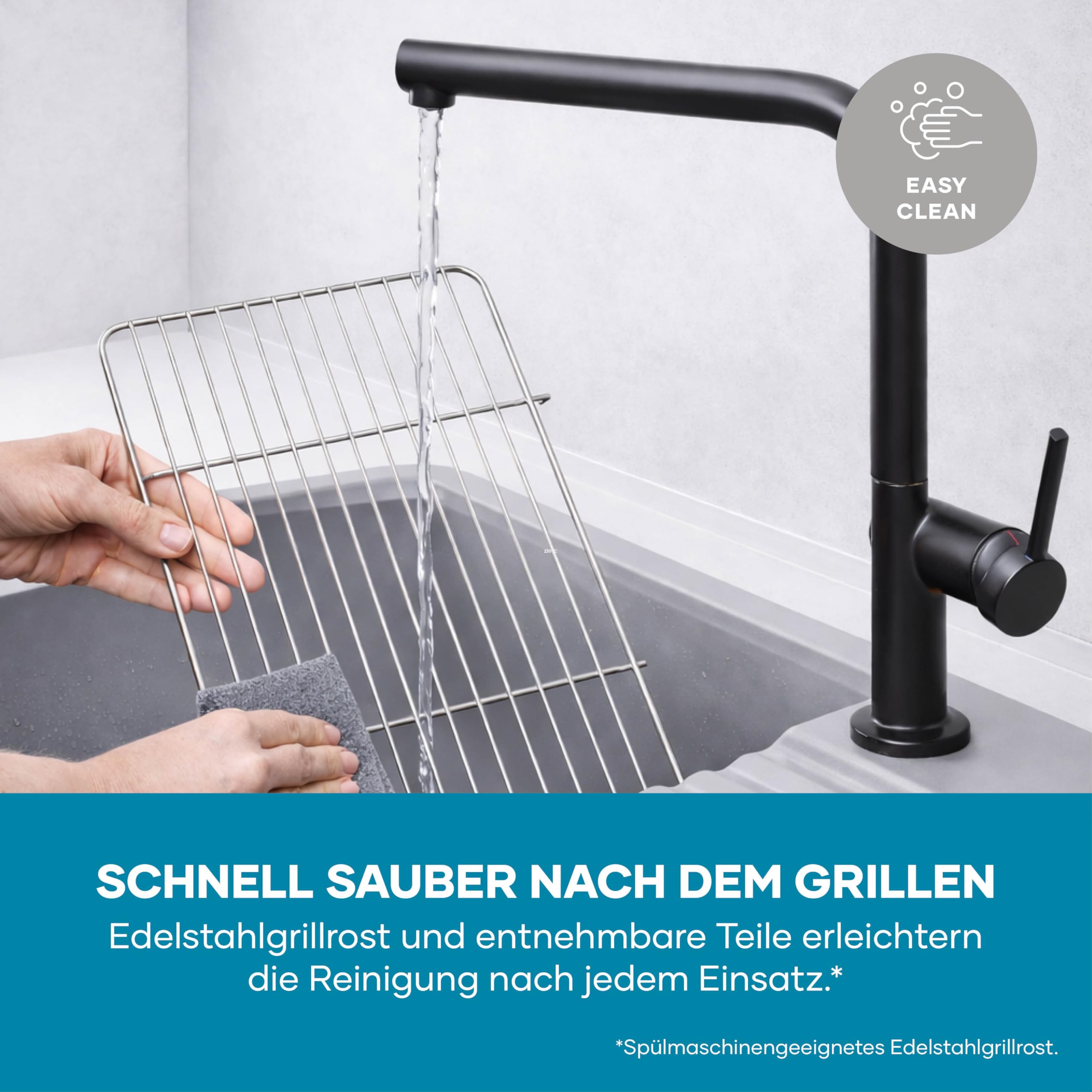 Severin Elektrogrill mit Standfuß, 2000W, 38x22cm, Edelstahl-Grillrost, schwarz