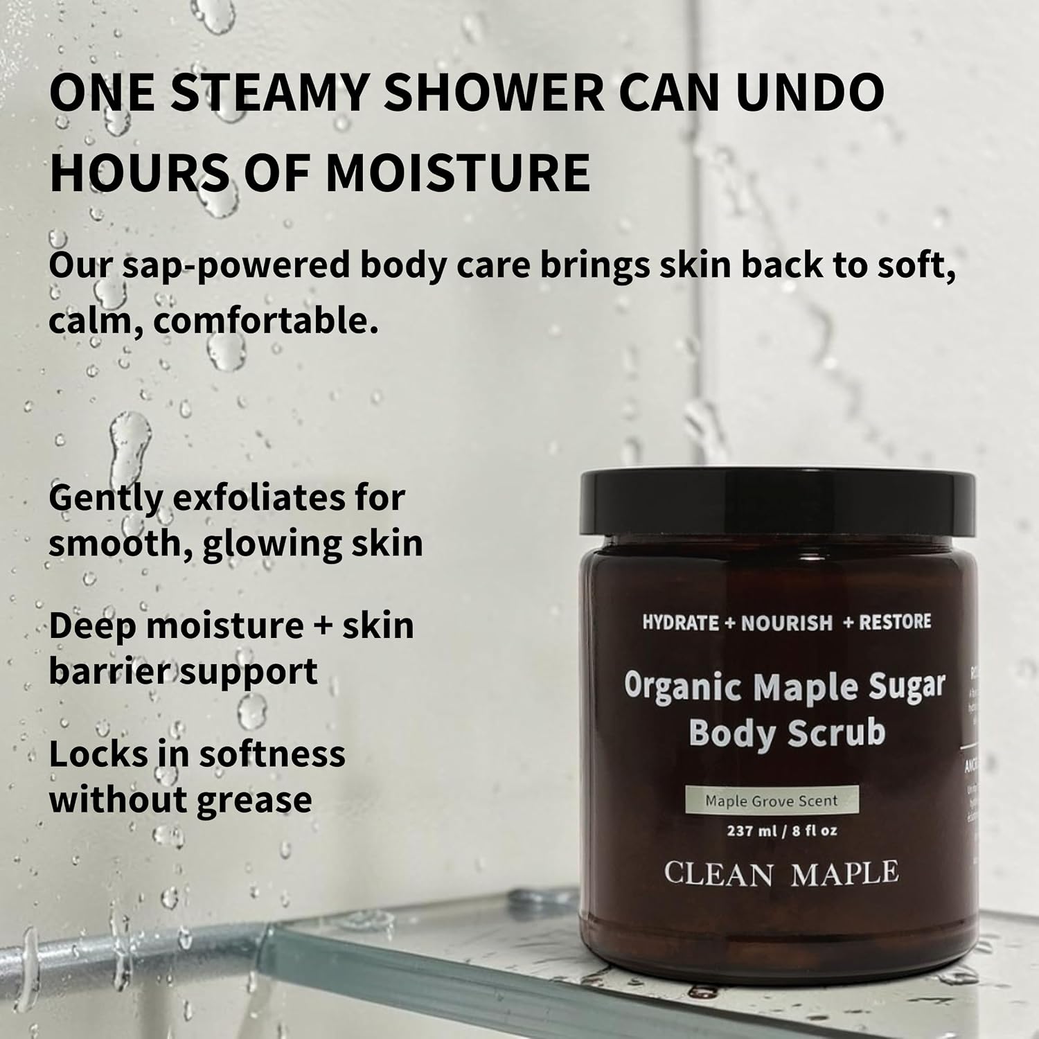 Organic Maple Sugar Body Scrub - Exfoliating and Hydrating | Vegan & Cruelty-Free | All Natural and Restoring | Gift Ready Packaging | 8oz