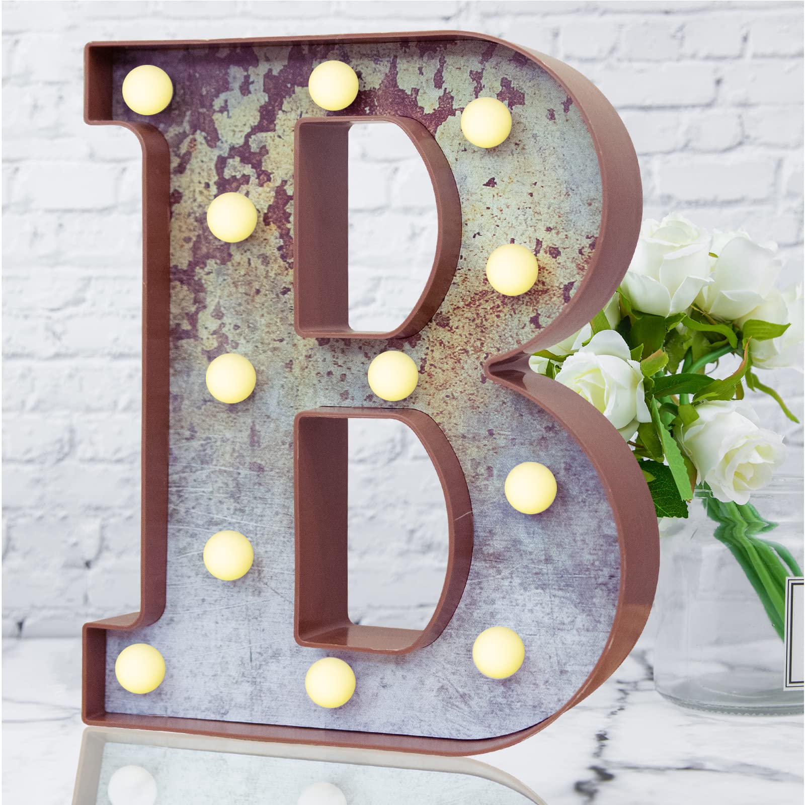 LED Marquee Light Up Letters Industrial Vintage Style Lighted Letters Rust Metal Effect Marquee Letter with Lights Illumination Letter Signs for Christmas Wedding Birthday Party Home Cafe Bar Decor-B