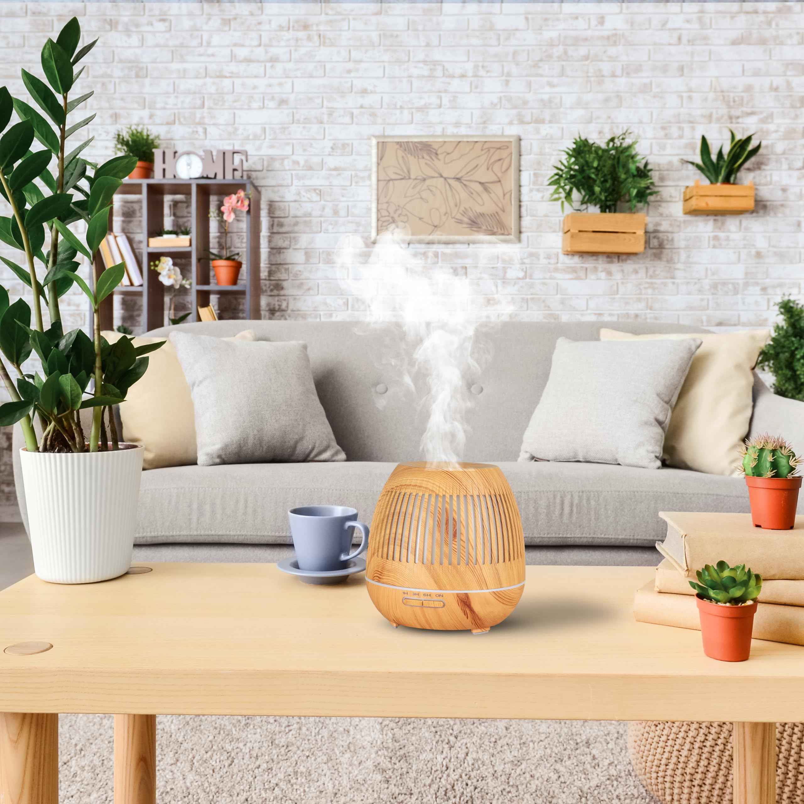 Essential Oil Diffuser, Aromatherapy Diffuser 500ml with Remote Control, 4 Timer & Auto-Off Safety Switch, 7 Color LED Lights Mode, 10 Hours Quiet Humidifier for Bedroom, Office & Home (D.Light Woody)