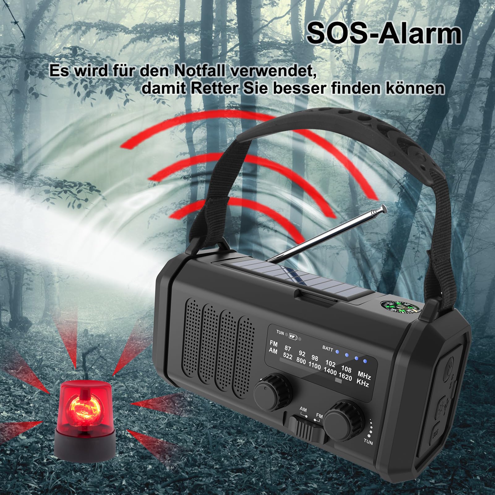 Solar Radio, Tragbar Kurbelradio AM/FM Notfallradio mit 10000/20000mAh Wiederaufladbar Powerbank, 3 Modi LED Taschenlampe, SOS Alarm,USB-C Handyladung für Camping Ourdoor (Schwarz, 20000 mAh)