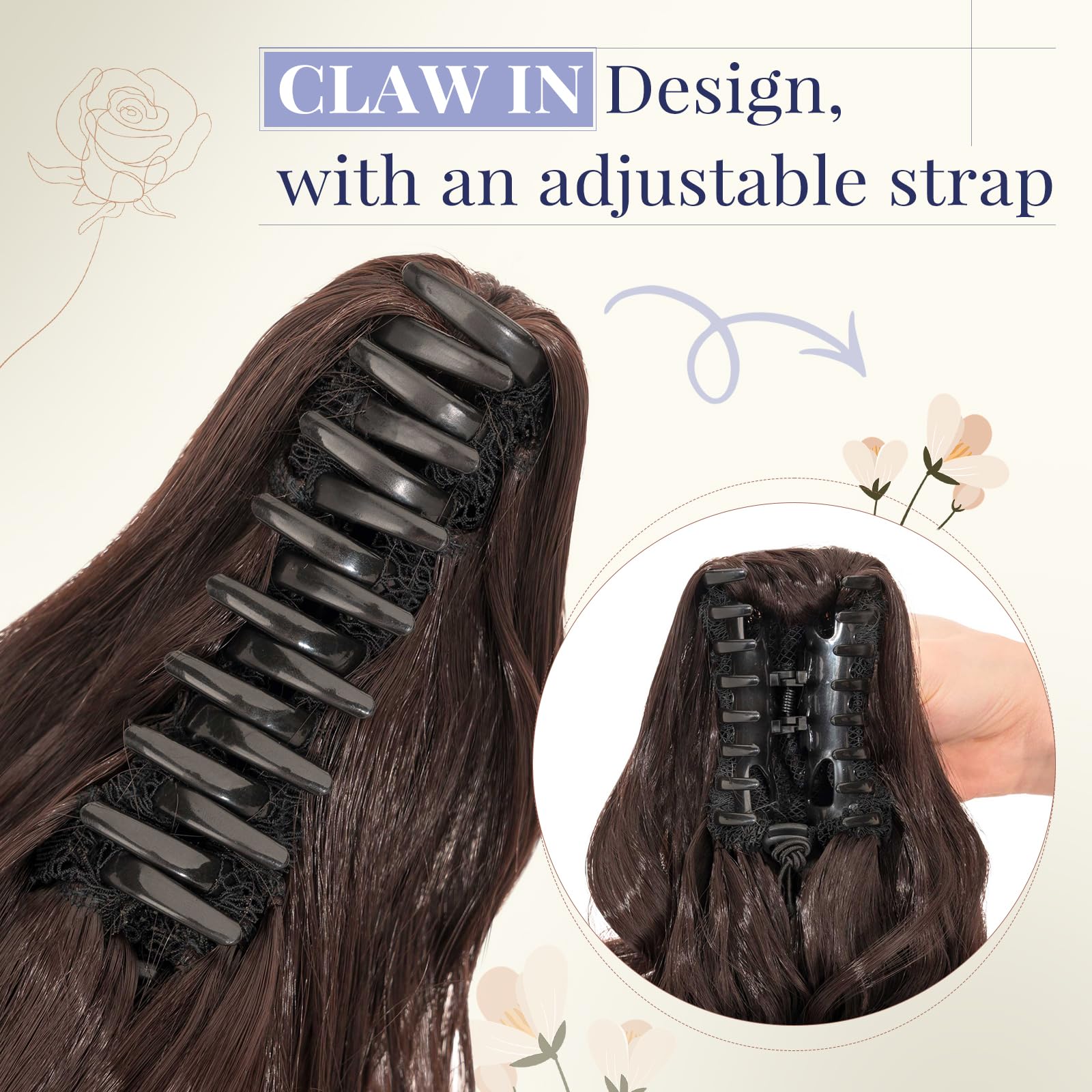 TESS Claw On Ponytail Extension Matte Material 14 Inch/37cm Curly Wavy Clip In Pony tail Synthetic Hairpiece, Dark Brown - Image 4