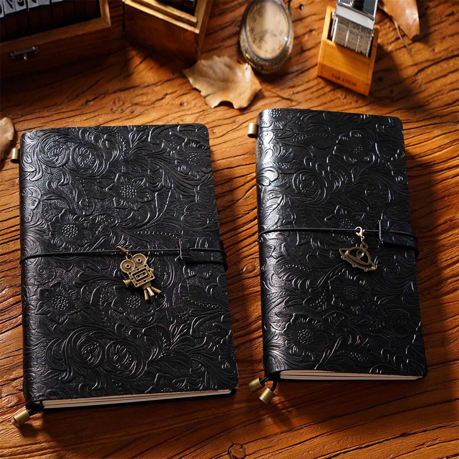 Genuine Leather Carving Patterns TN Travel Notebook Protective Cover Journal Sketchbook Planner Agenda Diary Personal Organizers Noteboo (Black A5)