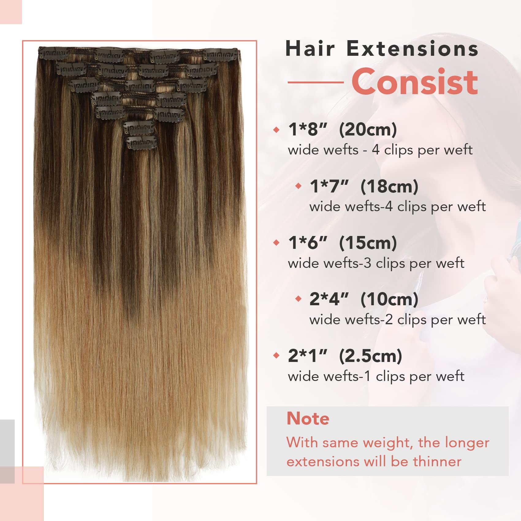 Amazon.com : VARIO Hair Clip In Hair Extensions Human Hair 120g 7pcs Medium  Brown Fading to Golden Brown and Strawberry Blonde Highlighted Full Head  Silky Straight 100% Human Hair Clip In Extensions