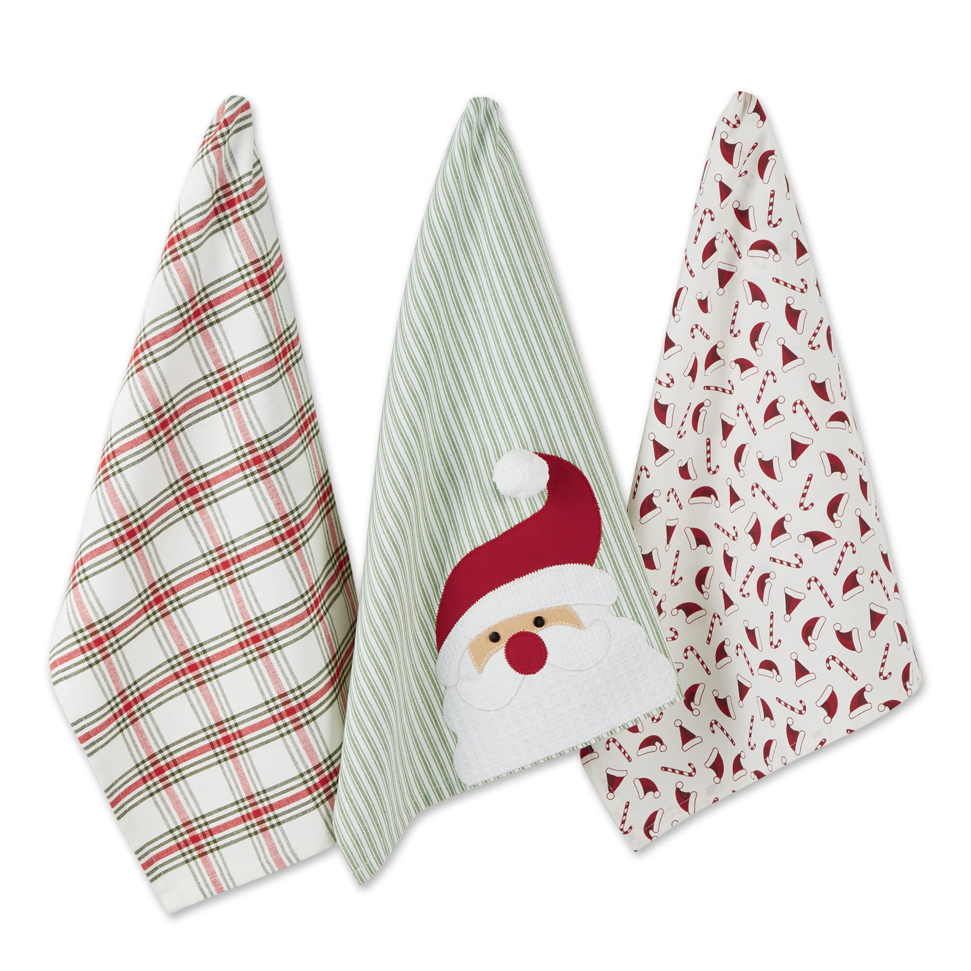 DII Christmas Kitchen Collection Embellished Dishtowel Set, 18x28, Santa, 3 Piece