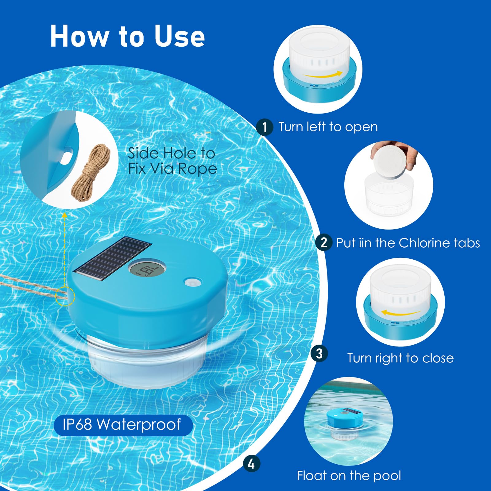 Pool Thermometer Solar Pool Thermometer mit Dosierschwimmer Pool, Digitalanzeige, 600mAh Akku (72H), – für Schwimmbäder, Spas und Whirlpools