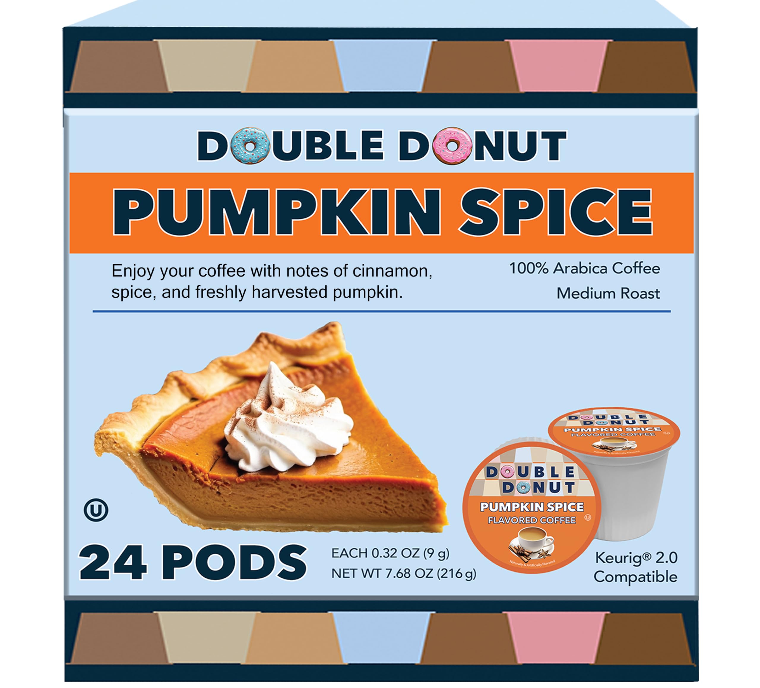 Double Donut CoffeePumpkin Spice Coffee Pods, Single Serve Coffee for Keurig K Cups Machines, Medium Roast Pumpkin,24 Count