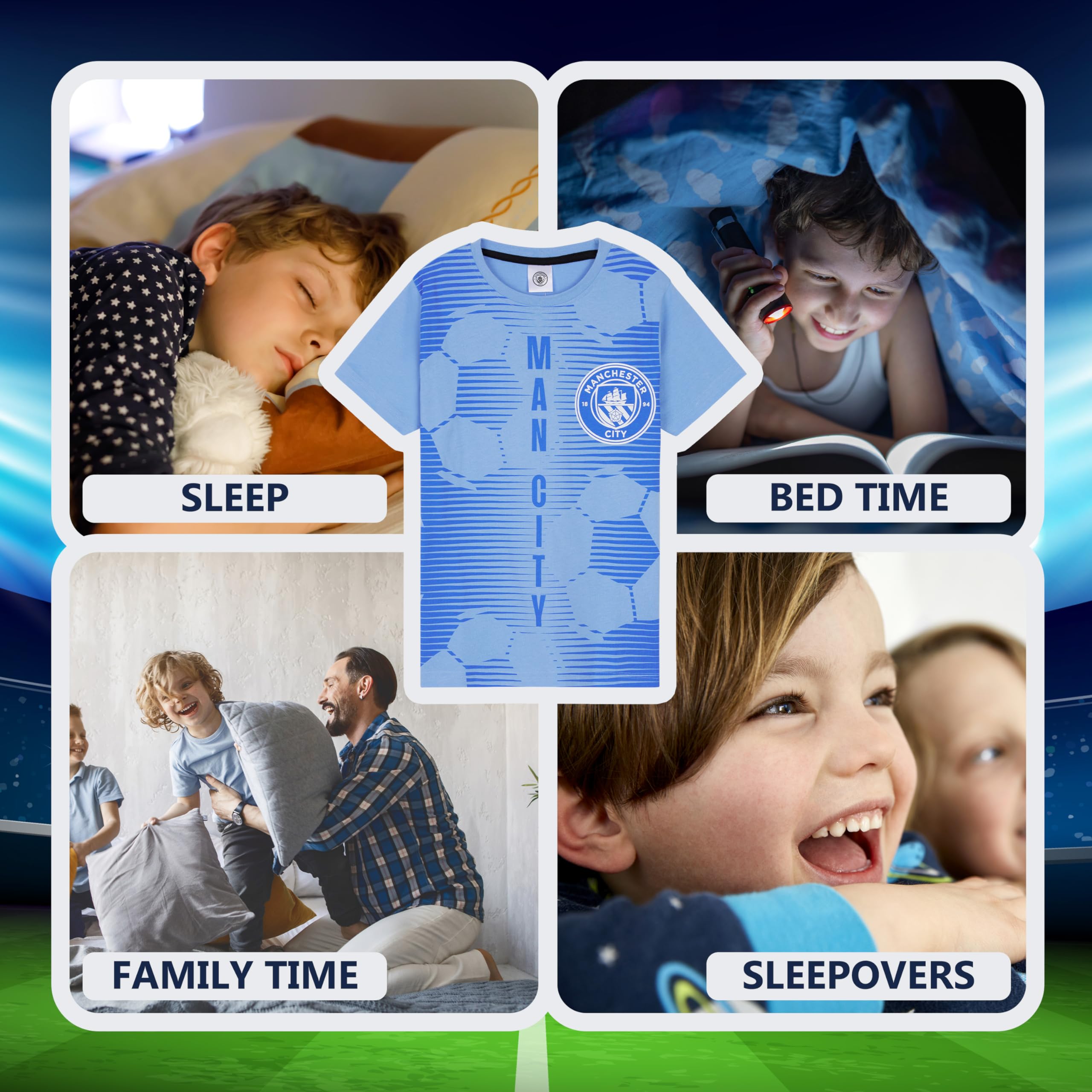 MANCHESTER CITY FC Pyjama Garçon - Confortable Vêtement de Nuit - Cadeau Enfant (Bleu/Noir, 9-10 Ans)