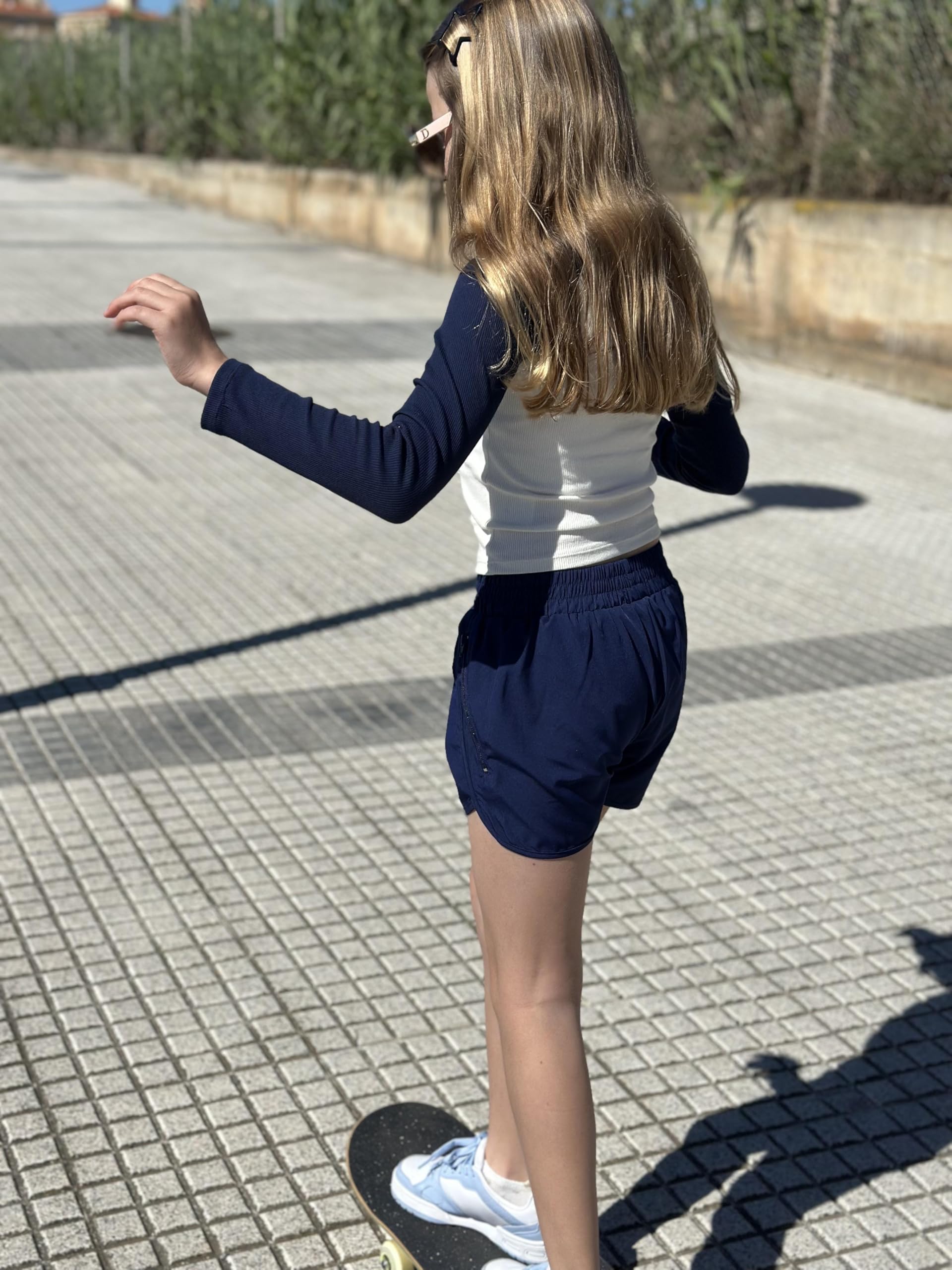 Arshiner Shorts de Sport pour Fille d'Été Taille Haute avec Poches Zippées 5-14 Ans