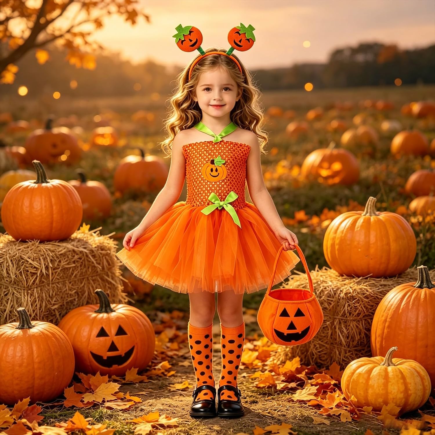 Halloween Pumpkin Dress Outfit for Toddler Girls Cute Orange Tulle Dresses