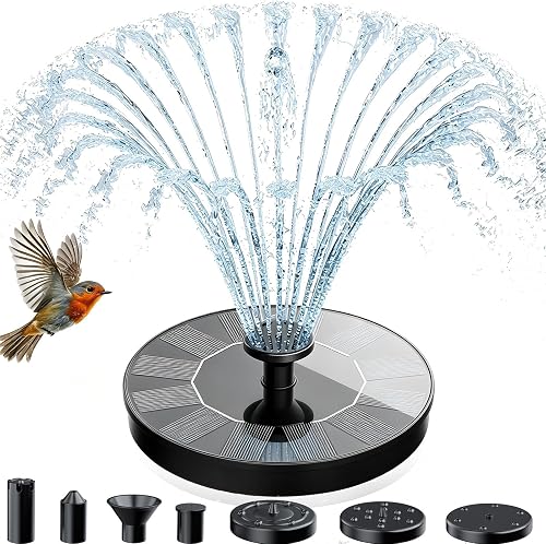 AMZtime Solar Bird Bath Fountain with 4 Stabilizing Rods & 6 Spray Patterns | Freestanding Solar Water Pump, Solar Fountain Pump for Bird Baths, Small Ponds, Garden Pools, and Outdoor Patio Decor