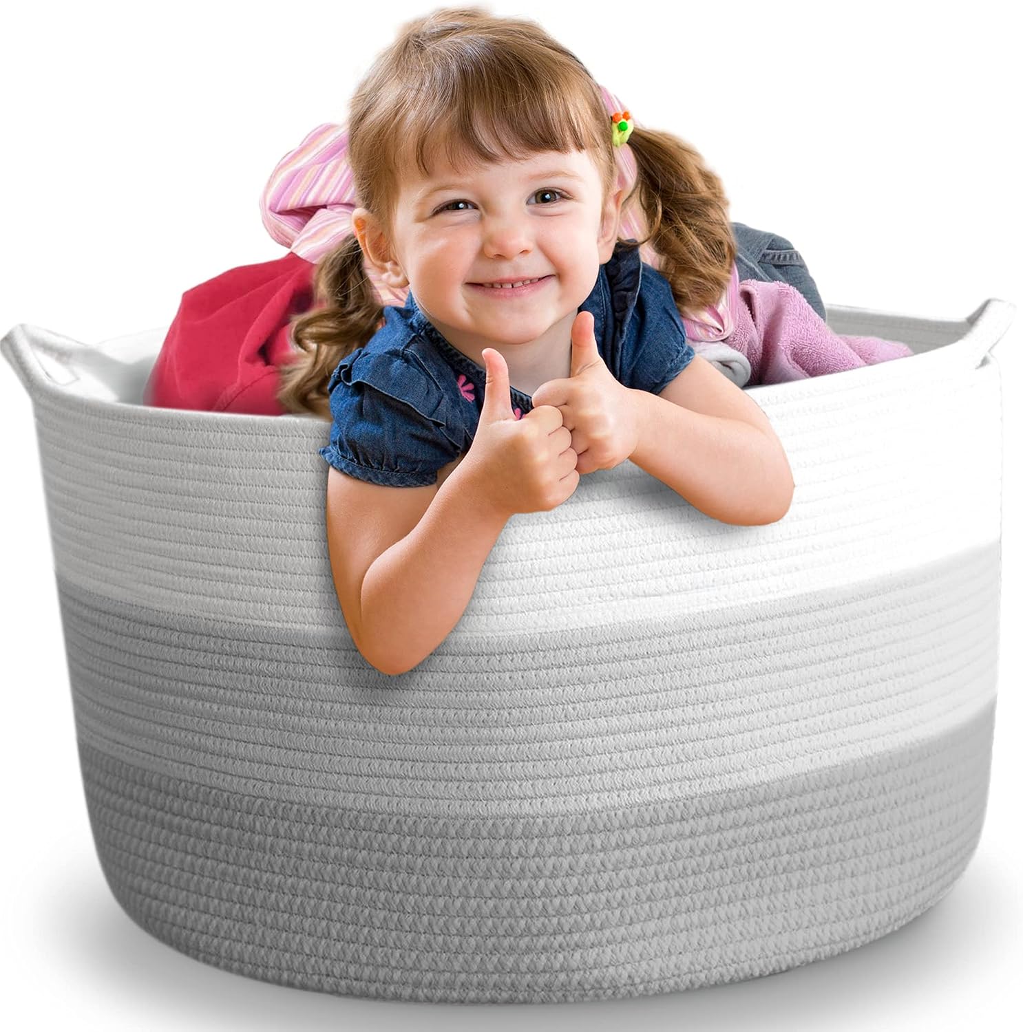 Baby Laundry Basket - 22" x 16" Newborn Essentials - Ideal for Clothes, Blanket, Toys and Room Organization - Large Woven Cotton Hamper with built in handle Easy to Carry XXXL - Ashtonbee
