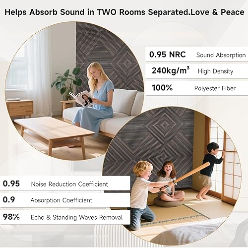 Miniatura 5 de Paneles acústicos para pared y techo, paquete de 6 paneles de pared decorativos autoadhesivos de impresión UV 3D con aspecto de madera, nogal rústico