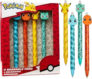 Pokemon Pens 0.6mm, Set of 4 Erasable Ballpoint Pens, Pikachu School Supplies & Stationery Set, Rollerball Pens with Blue Ink, Anime Gifts for Kids (Multi Pikachu & Charizard)