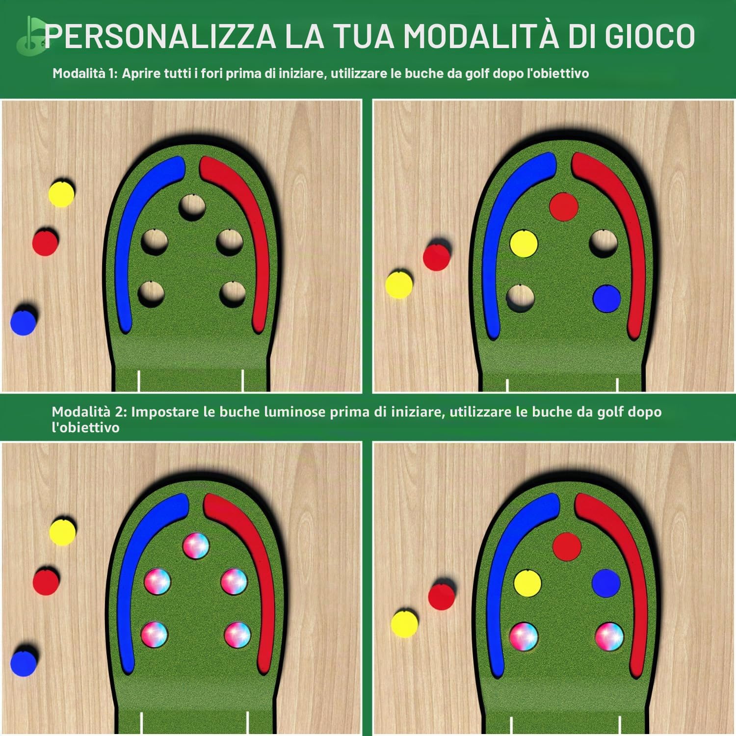 Vatos Golf Game Indoor-Tappetino da Golf per Bambini con Palline e buche a LED, Mazze da Golf, Divertimento al Chiuso e all'aperto per casa, Cortile, Ufficio, Regali per Bambini, Adolescenti e Adulti