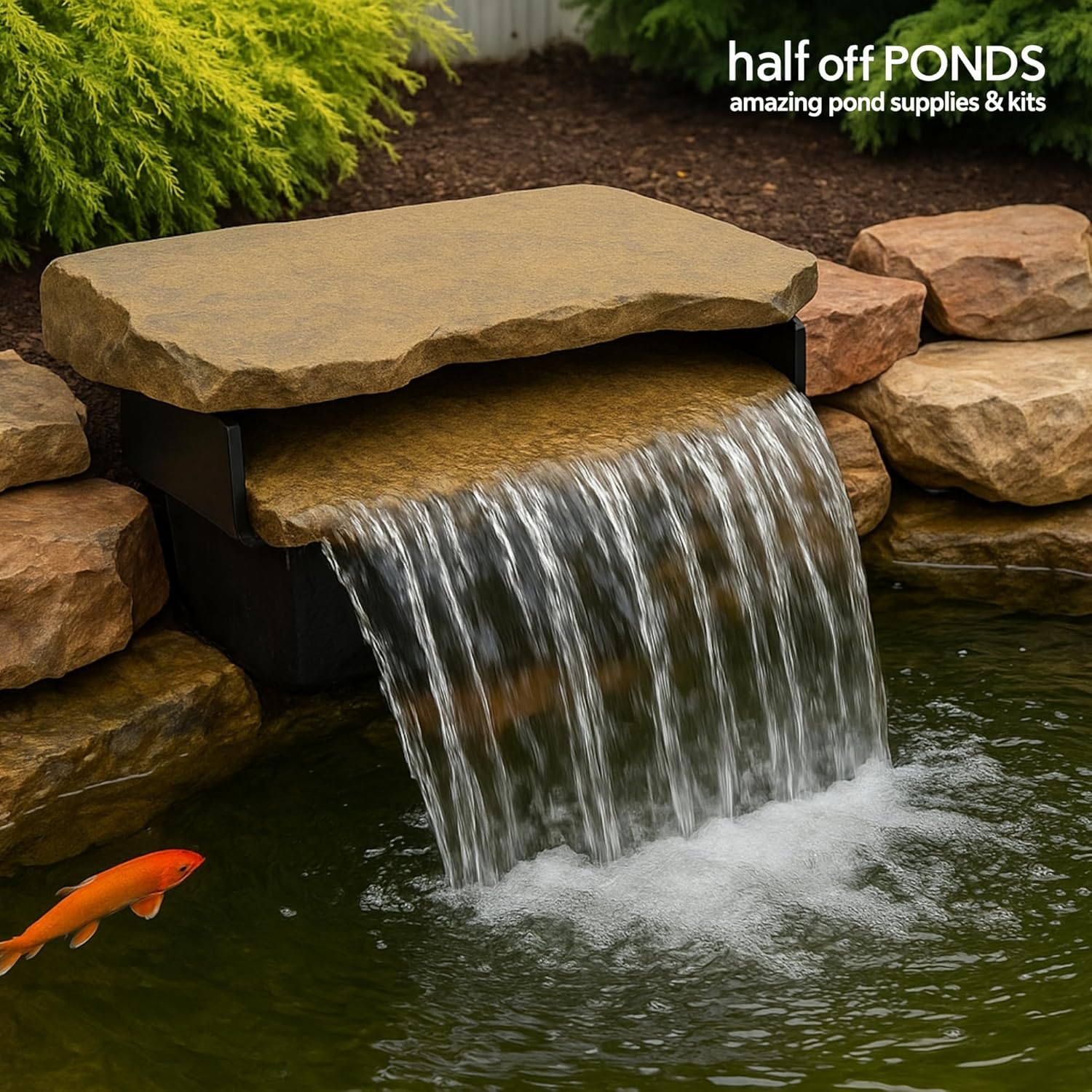 HALF OFF PONDS 16-Inch Filtering Waterfall Spillway for Ponds and Waterfall Streams up to 4,500 gallons. Includes Waterfall Box and Rock Lid and Lip