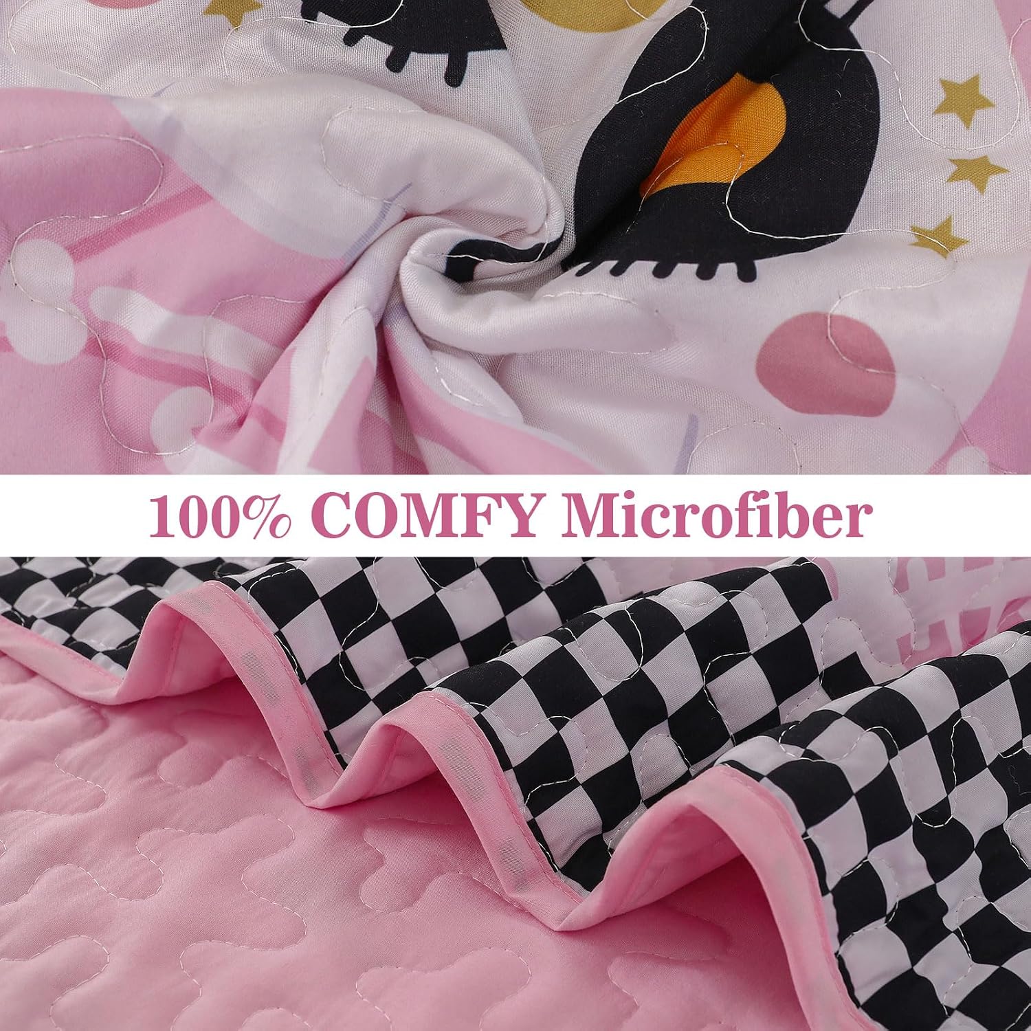 Menghomeus Halloween Quilt Full/Queen Size, 3Pcs Pink Patchwork Bedspread image 5