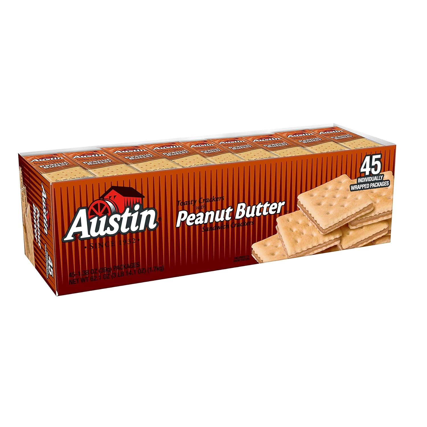 Austin Toasty Crackers with Peanut Butter, 45 Count