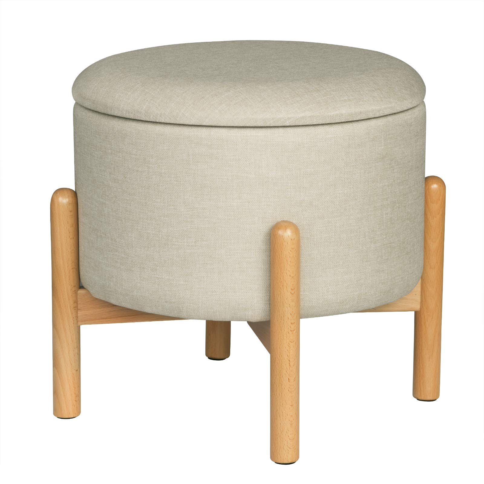 eSituro Ottoman Storage Round Chest Padded Footstool Pouffe Chair Cream Bed End Bench Shoe Bench Children Toy Box Stool Milking Stool