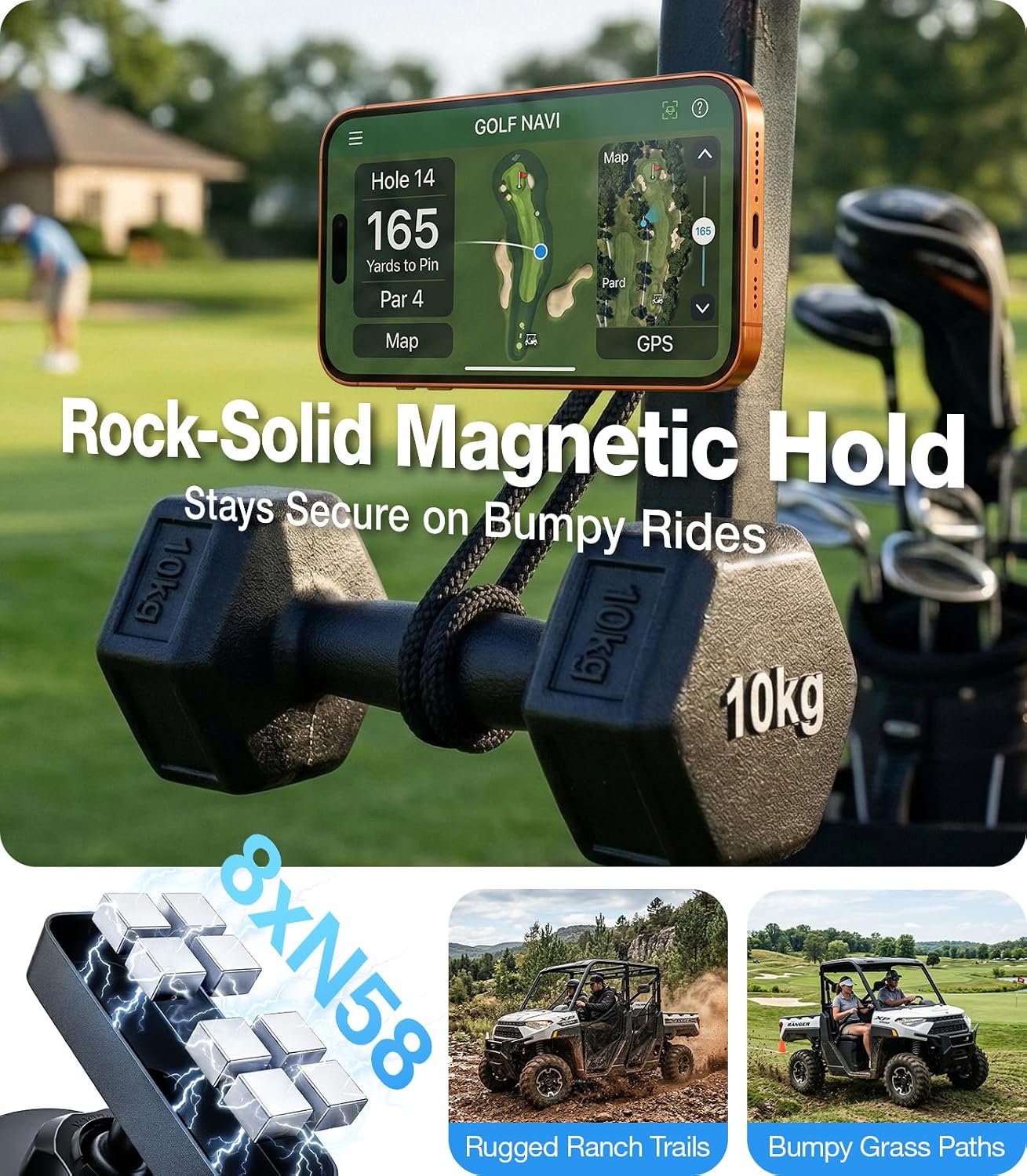MeBetter Magnetic Golf Cart Phone Holder [Military-Grade &28 Powerful Magnets],Unique Golf Accessories for Men Dad, Husband, Father,Golf Gift, Fits EZGO, Yamaha & Club Car