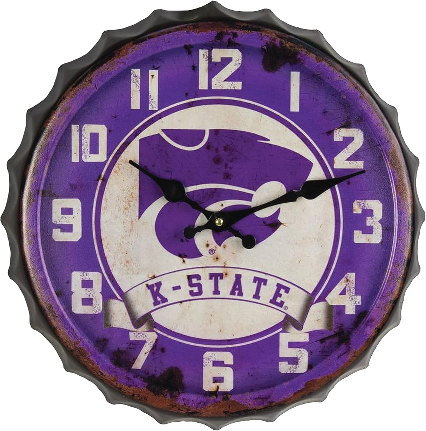 Hanna's Handiworks K-State Bottle Cap Clock Distressed Vintage Metal Wildcats Wall Art - Represent Your NCAA College with KS Fan Décor